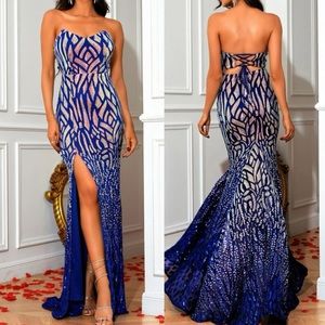 Luxe slit thigh prom wedding bridesmaids sequins dress